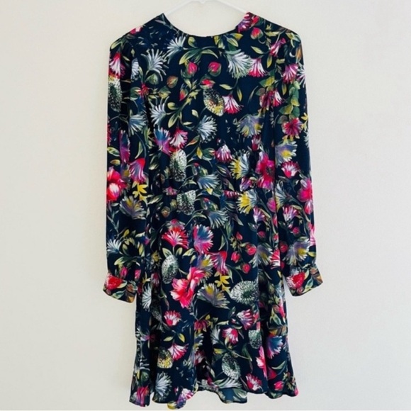 J. Crew Blue Navy Floral Long Sleeve A Line Mini Dress 0 - Picture 1 of 6